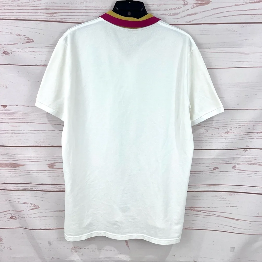 Gucci Cotton Piquet Striped Collar Short Sleeve Embroidered White Polo Shirt